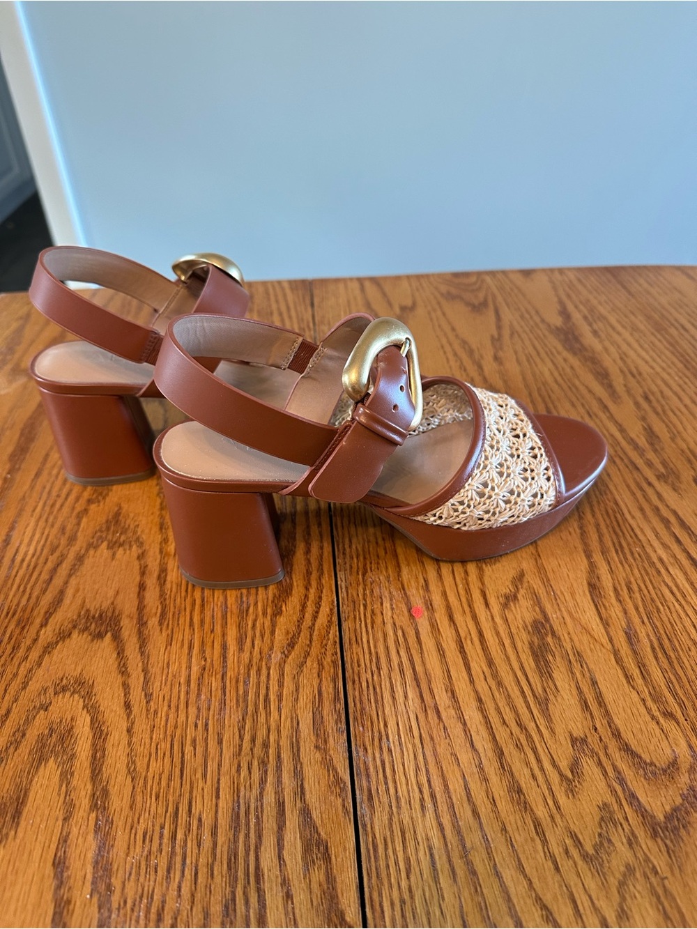 Aerosoles Platform Woven Raffia Block-Heel Sandals - Brown - Picture 2 of 5